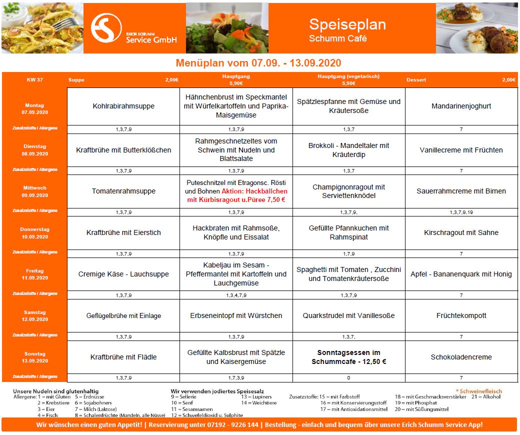 Speiseplan vom 07.09. bis 13.09.2020 - Schumm Service